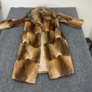 Vintage Carson Pirie Scott Fur Coat Womens Brown Real Fur Patchwork Long Glam